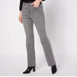 Susan Graver Regular Embellished Pocket Boot-cut Jeans-Gray-Plus 18-NEW-A624054